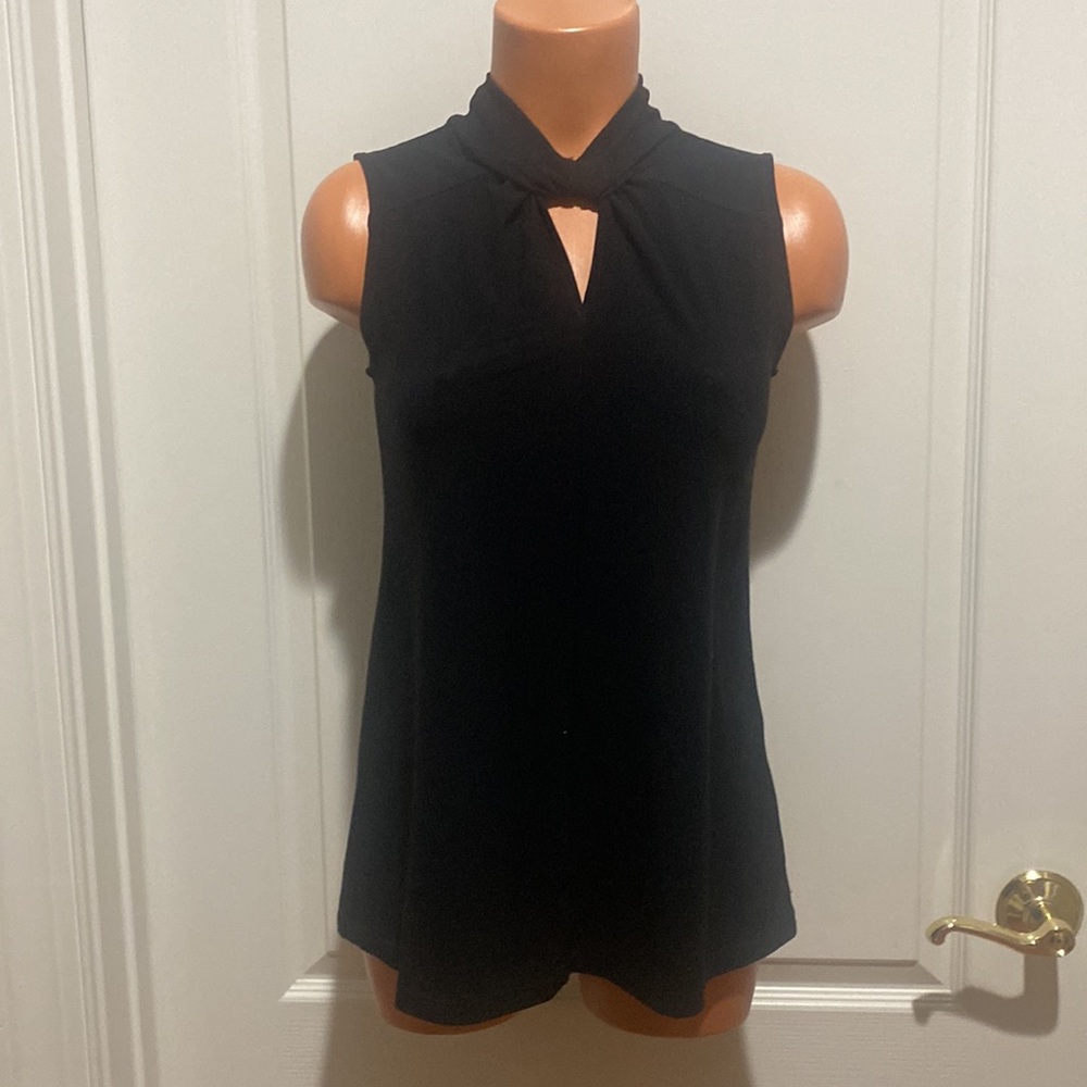 ALFANI Twist Neck Knit Top Petite Small PS Black EUC $60